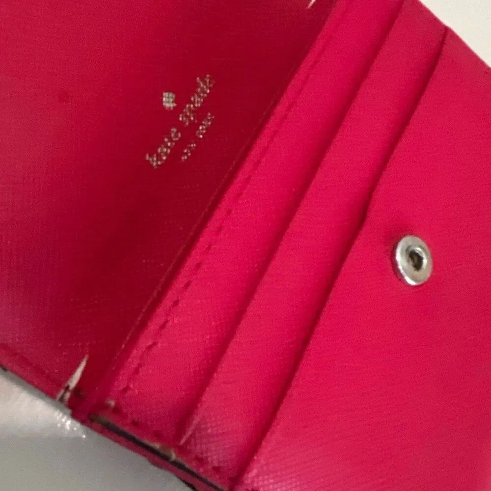 Kate Spade Compact Pouch Wallet Red Saffiano Leather Fold Over Cardholder